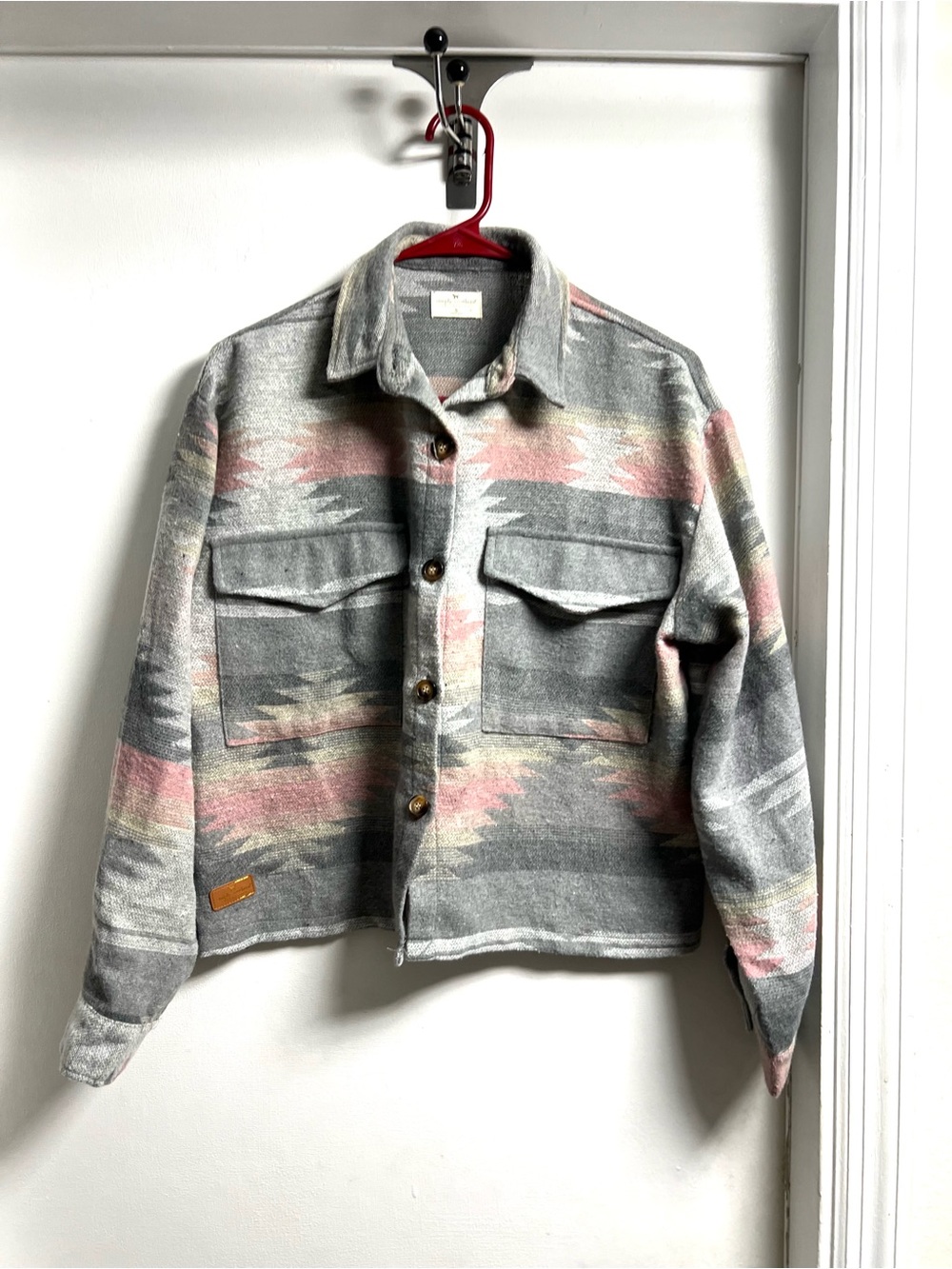 Simply Southern Aztec Grey and Pink Patterned Casual Button-Down Jacket Shirt